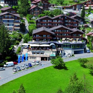 A bird's-eye view of the venue on Lake Thun